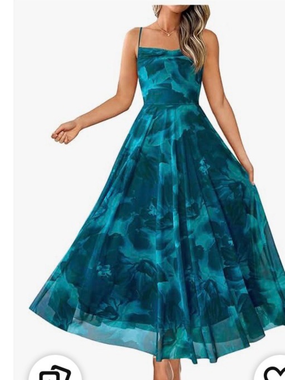 Teal Floral Print Maxi Dress with Spaghetti Straps